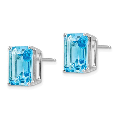 14K Weißgold Ohrringe mit 12x10 mm Blautopas im Smaragdschliff