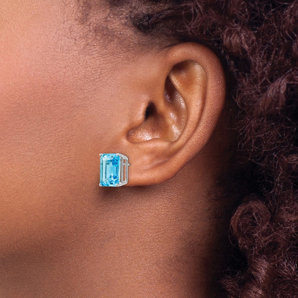 14K Weißgold Ohrringe mit 12x10 mm Blautopas im Smaragdschliff