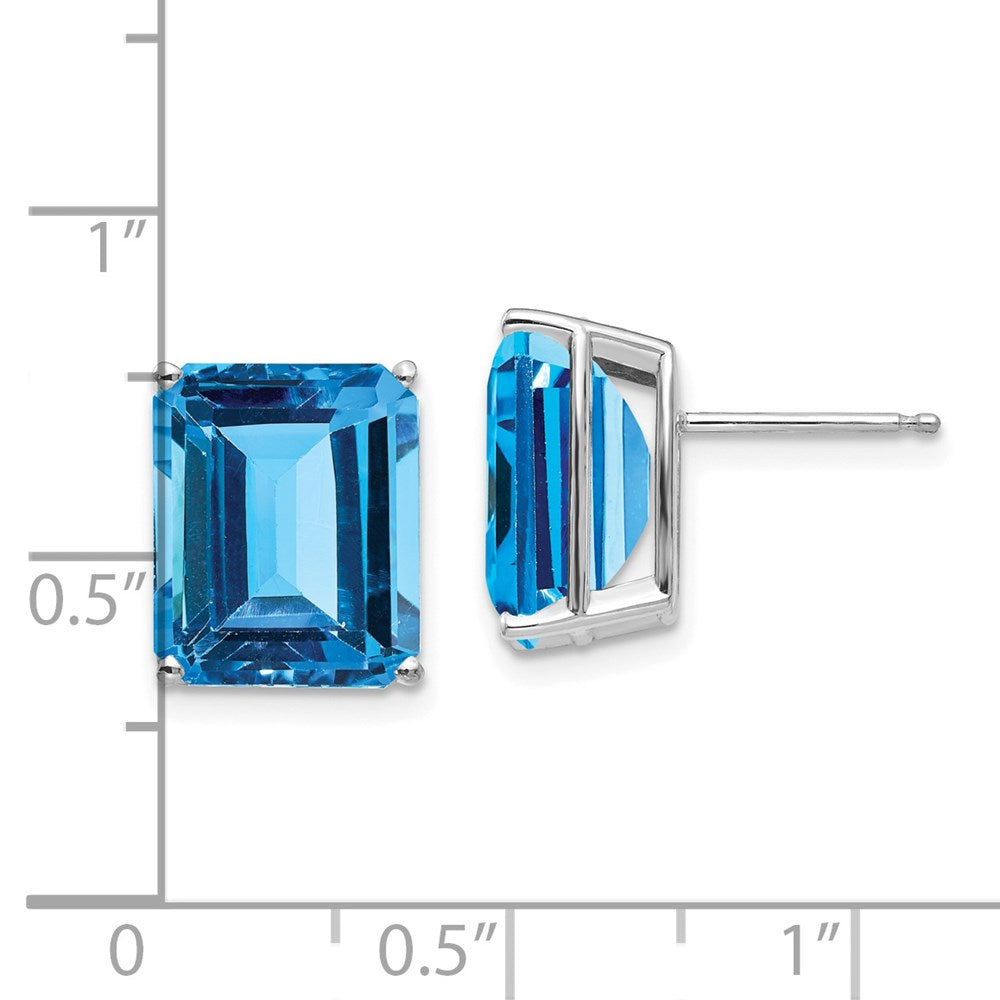 14K Weißgold Ohrringe mit 12x10 mm Blautopas im Smaragdschliff