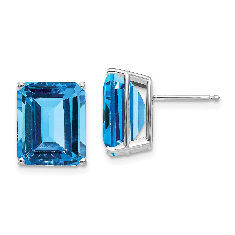 14K Weißgold Ohrringe mit 12x10 mm Blautopas im Smaragdschliff