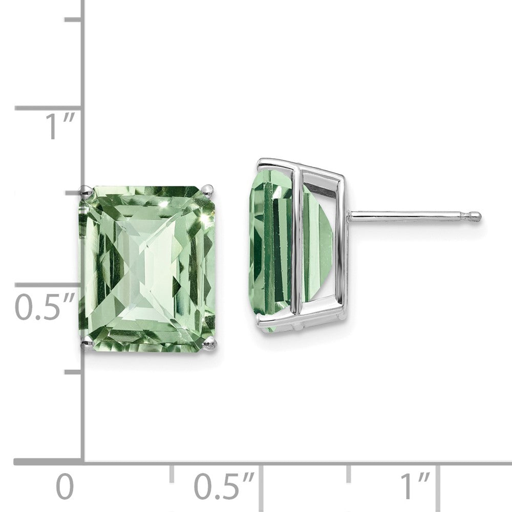 14K Weißgold Ohrringe mit achteckigem, schachbrettartig facettiertem grünem Quarz, 12x10mm