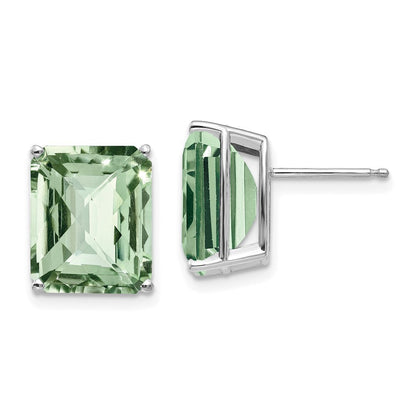 14K Weißgold Ohrringe mit achteckigem, schachbrettartig facettiertem grünem Quarz, 12x10mm
