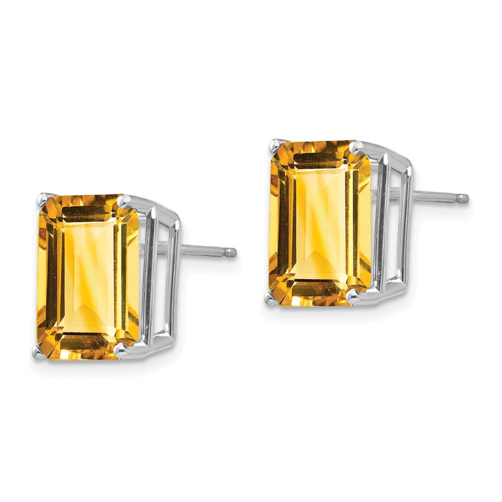 14K Weißgold Ohrstecker mit Citrin im Emerald-Schliff