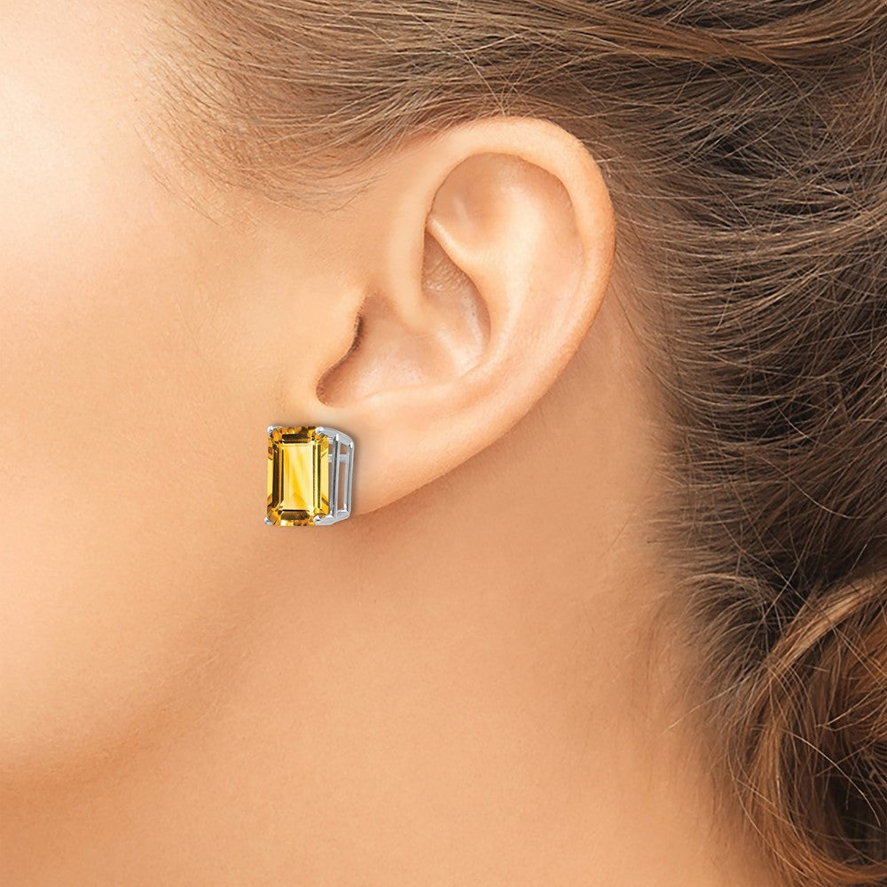 14K Weißgold Ohrstecker mit Citrin im Emerald-Schliff