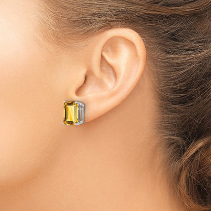 14K Weißgold Ohrstecker mit Citrin im Emerald-Schliff