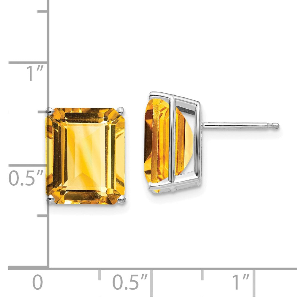 14K Weißgold Ohrstecker mit Citrin im Emerald-Schliff