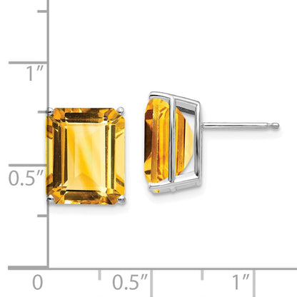 14K Weißgold Ohrstecker mit Citrin im Emerald-Schliff