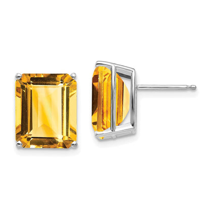 14K Weißgold Ohrstecker mit Citrin im Emerald-Schliff