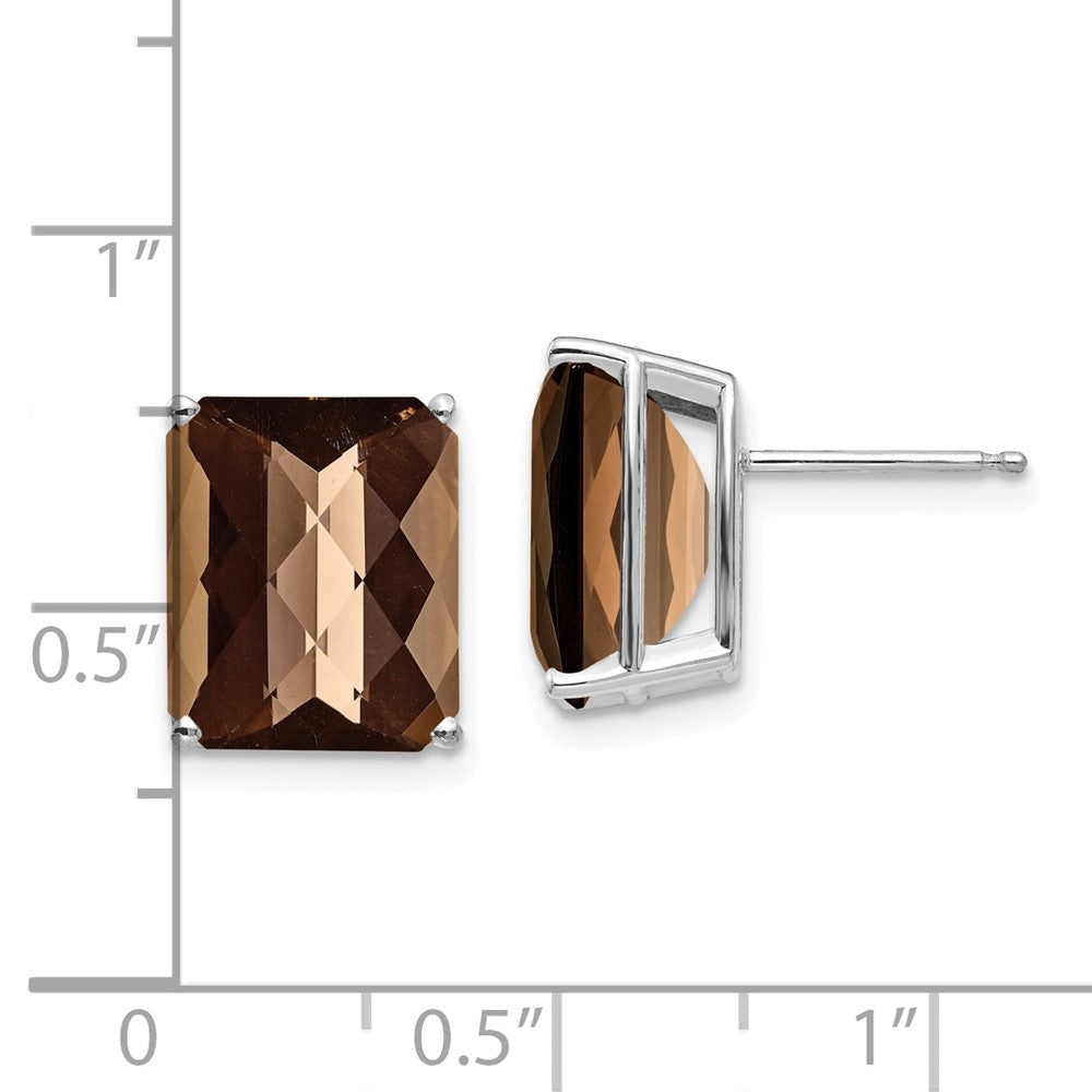 14K Weißgold Ohrringe mit achteckigem Karree-Schliff, 12x10 mm, rauchgelbem Golden-Quarz