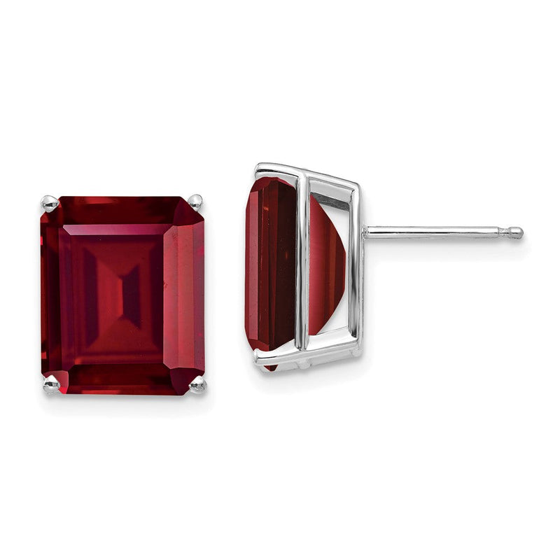 14K Weißgold Ohrringe mit 12x10mm Emerald-Cut synthetischem Rubin