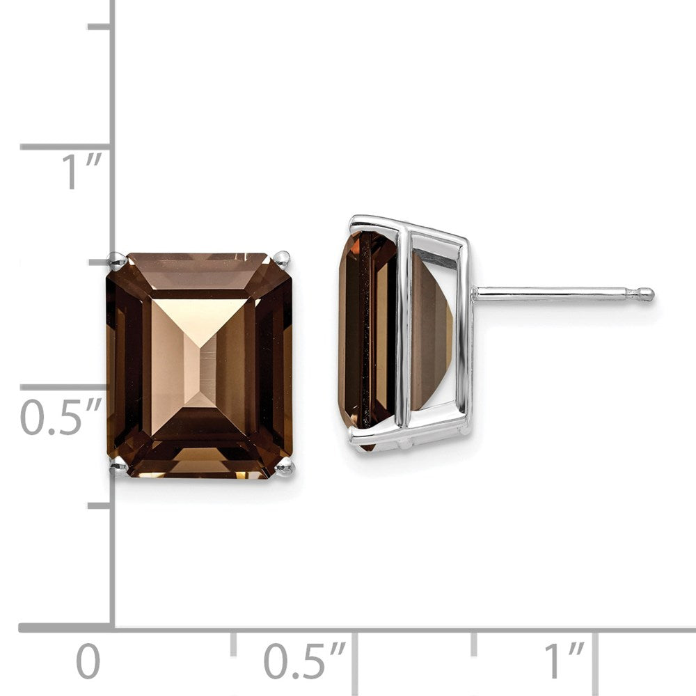 14K Weißgold Ohrringe mit rauchgelbem Quarz im Smaragdschliff, 12 x 10 mm, Gelbgold
