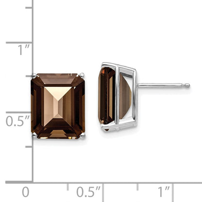 14K Weißgold Ohrringe mit rauchgelbem Quarz im Smaragdschliff, 12 x 10 mm, Gelbgold
