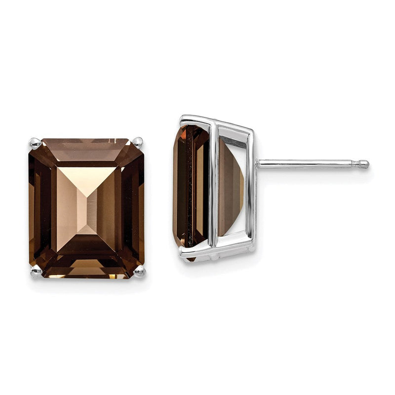 14K Weißgold Ohrringe mit rauchgelbem Quarz im Smaragdschliff, 12 x 10 mm, Gelbgold