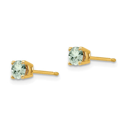 14K Gold Ohrstecker mit rundem grünem Quarz, 4 mm