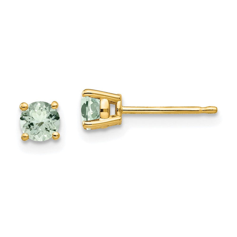 14K Gold Ohrstecker mit rundem grünem Quarz, 4 mm