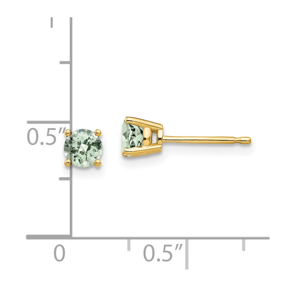 14K Gelbgold Ohrringe mit rundem Grünem Quarz im Schachbrettschliff, 4 mm