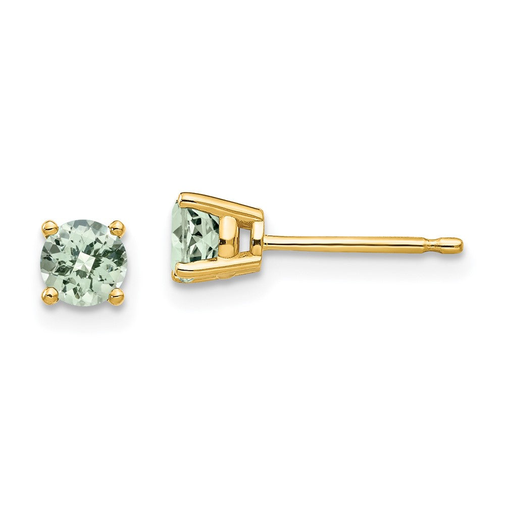 14K Gelbgold Ohrringe mit rundem Grünem Quarz im Schachbrettschliff, 4 mm