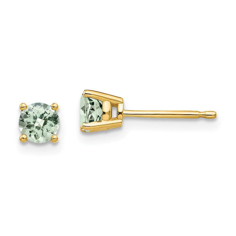 14K Gelbgold Ohrringe mit rundem Grünem Quarz im Schachbrettschliff, 4 mm