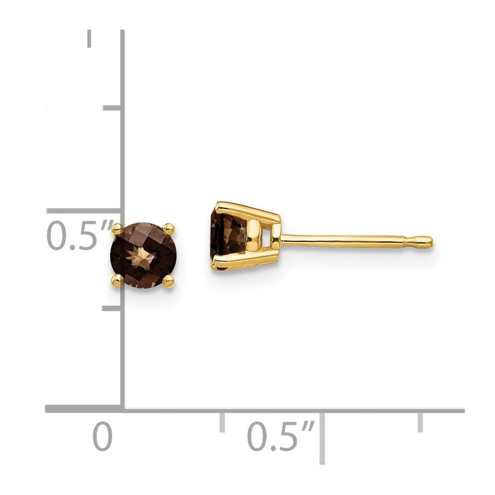 14K Gelbgold Ohrringe mit 4 mm rundem Rauchquarz im Checker-Schliff