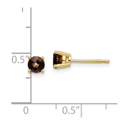 14K Gelbgold Ohrringe mit 4 mm rundem Rauchquarz im Checker-Schliff