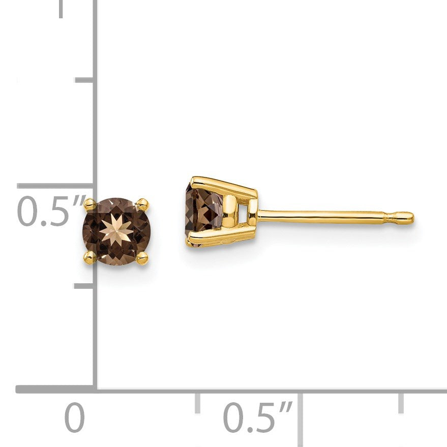 14K Gelbgold Ohrringe mit rundem 4-mm-Rauchquarz in Gelbgold