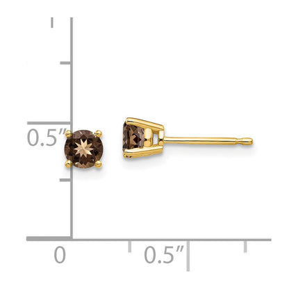 14K Gelbgold Ohrringe mit rundem 4-mm-Rauchquarz in Gelbgold
