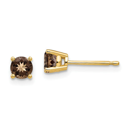 14K Gelbgold Ohrringe mit rundem 4-mm-Rauchquarz in Gelbgold