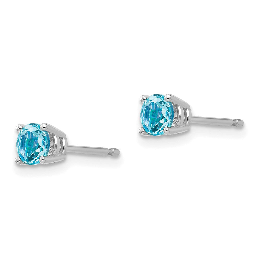14K Weißgold Ohrringe mit Blautopas, 4 mm