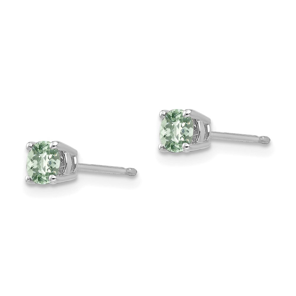 14K Weißgold Ohrringe mit 4-mm-rundem Karo-Schliff-Grünquarz