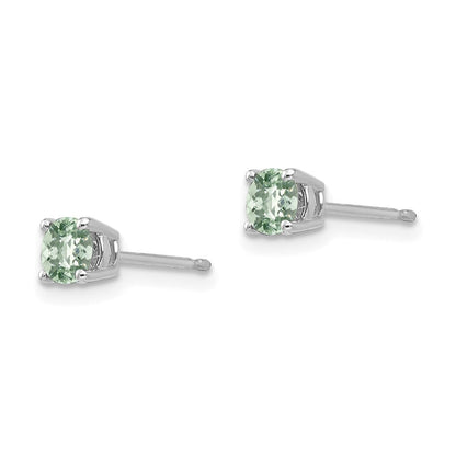 14K Weißgold Ohrringe mit 4-mm-rundem Karo-Schliff-Grünquarz