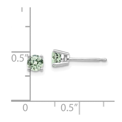 14K Weißgold Ohrringe mit 4-mm-rundem Karo-Schliff-Grünquarz
