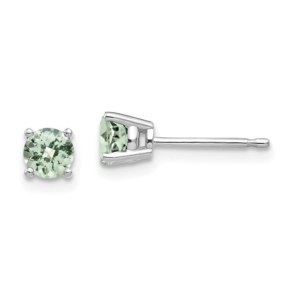 14K Weißgold Ohrringe mit 4-mm-rundem Karo-Schliff-Grünquarz