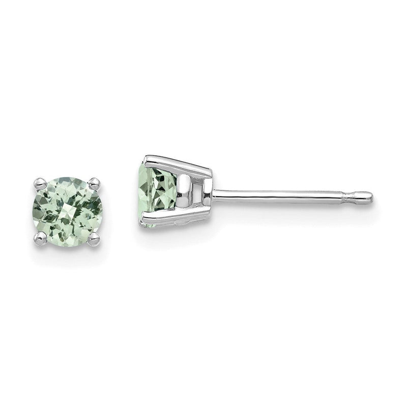 14K Weißgold Ohrringe mit 4-mm-rundem Karo-Schliff-Grünquarz