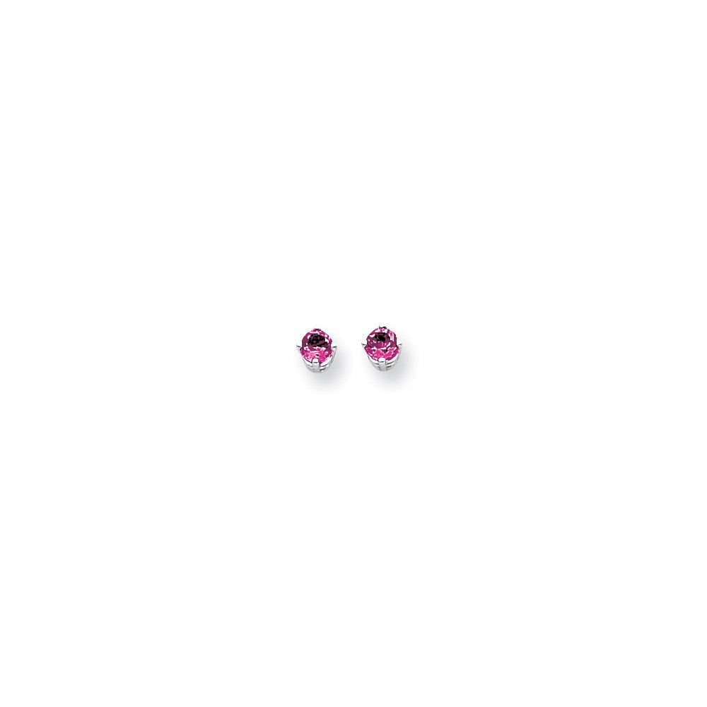 14K Weißgold Ohrstecker mit rosa Saphir, 4 mm