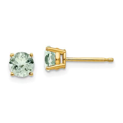 14K Gelbgold Ohrstecker mit rundem grünem Quarz, 5 mm