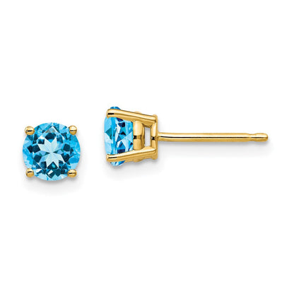 14K Gelbgold Ohrringe mit 5-mm-Blautopas