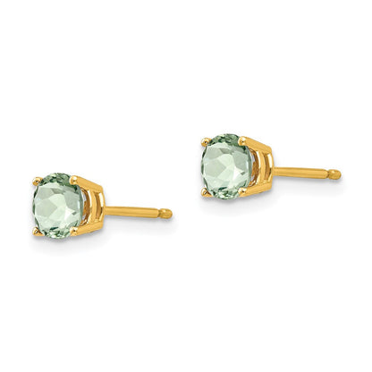 14K Gelbgold Ohrringe mit 5 mm rundem Schachbrettschliff-Grünquarz