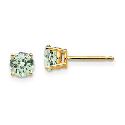 14K Gelbgold Ohrringe mit 5 mm rundem Schachbrettschliff-Grünquarz