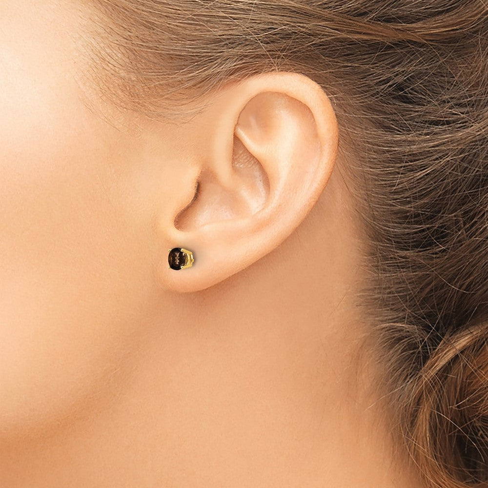 14K Gelbgold Ohrringe mit 5 mm rundem rauchgelbem Goldquarz