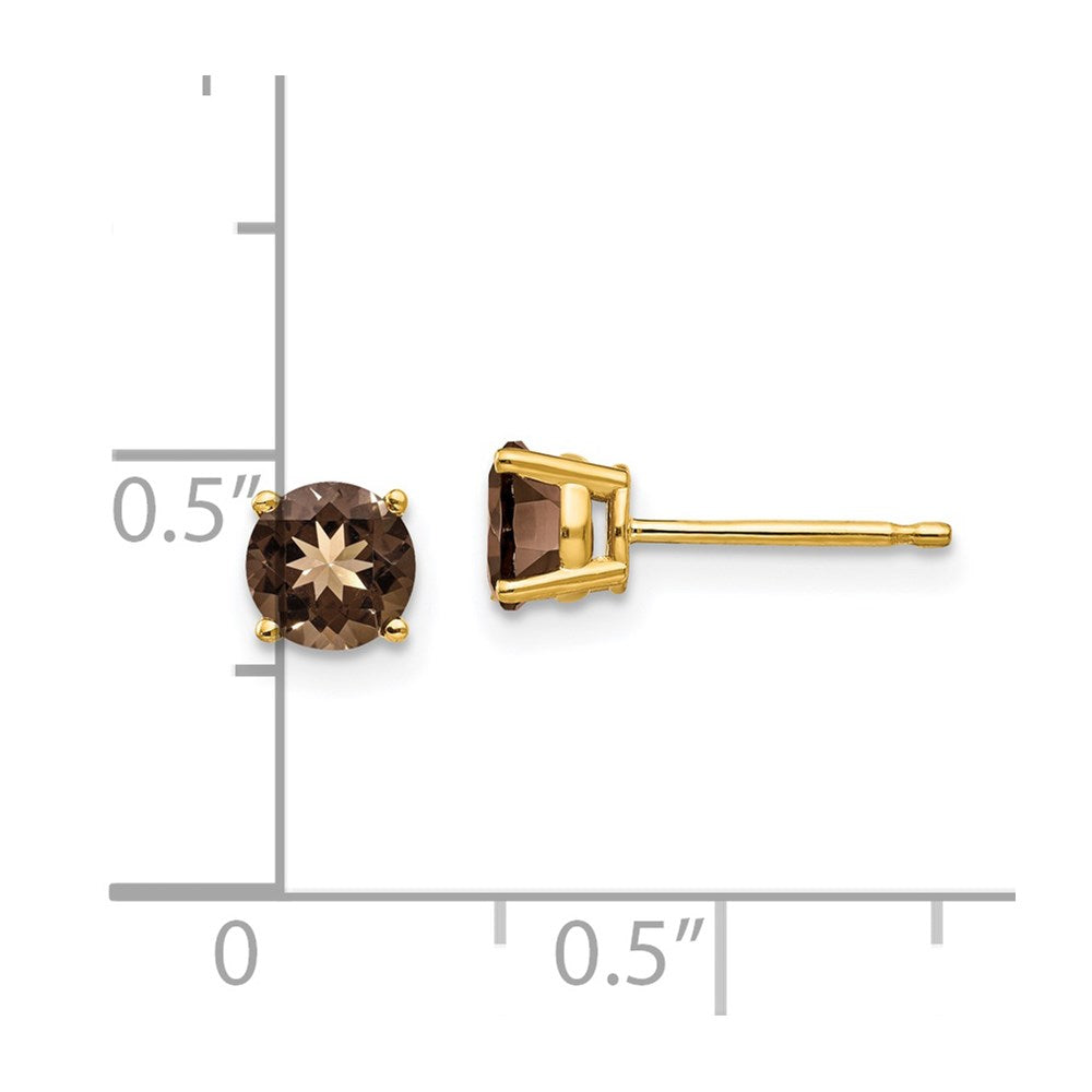 14K Gelbgold Ohrringe mit 5 mm rundem rauchgelbem Goldquarz