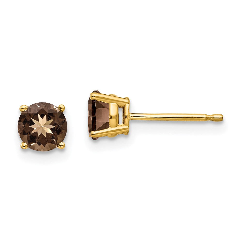 14K Gelbgold Ohrringe mit 5 mm rundem rauchgelbem Goldquarz