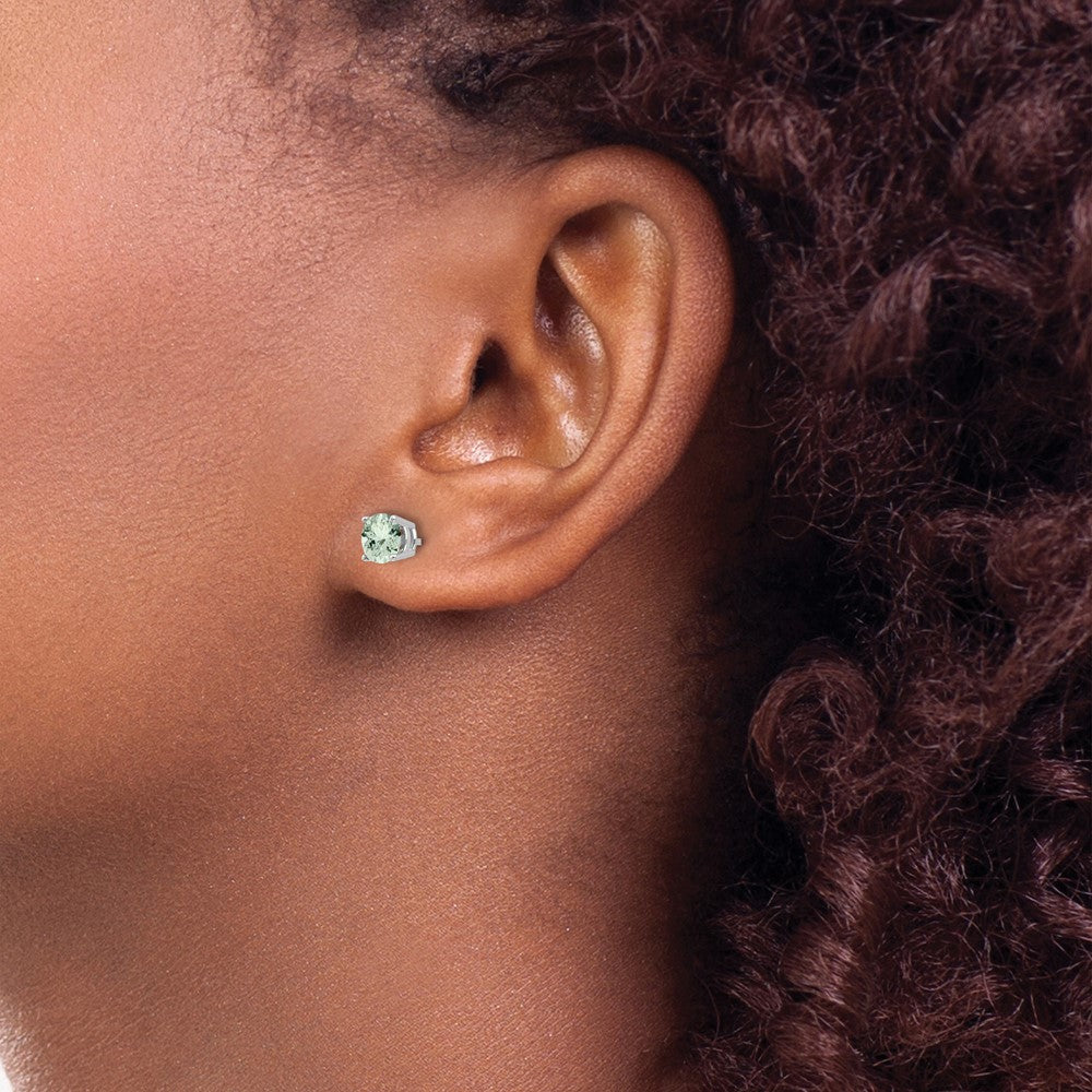 14K Weißgold Ohrstecker mit rundem grünem Quarz, 5 mm