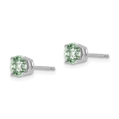14K Weißgold Ohrringe mit 5-mm-rundem Karo-Schliff-Grünquarz