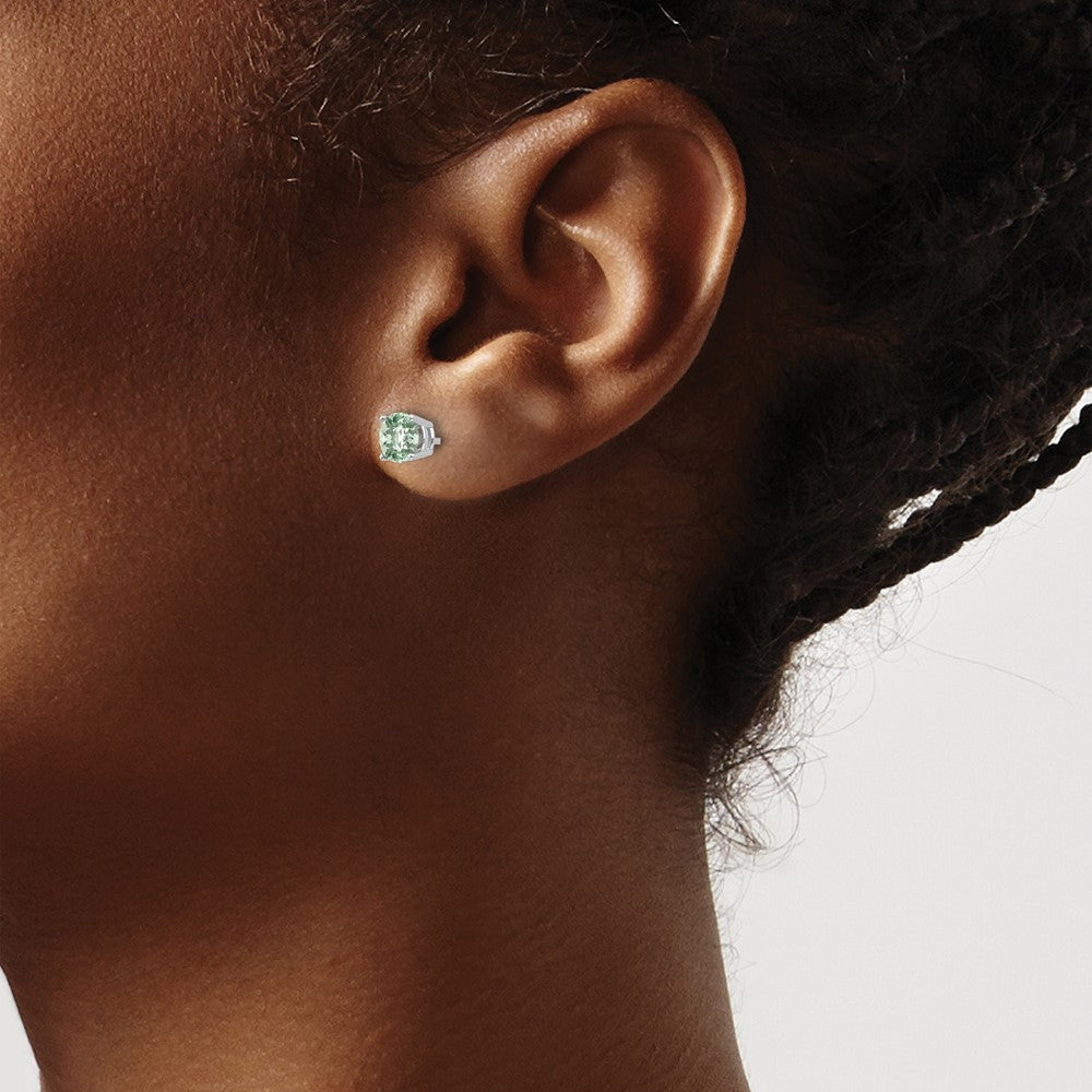 14K Weißgold Ohrringe mit 5-mm-rundem Karo-Schliff-Grünquarz