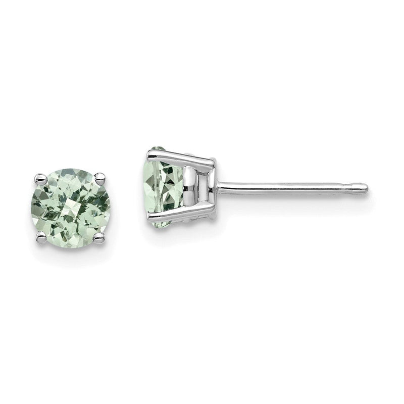 14K Weißgold Ohrringe mit 5-mm-rundem Karo-Schliff-Grünquarz