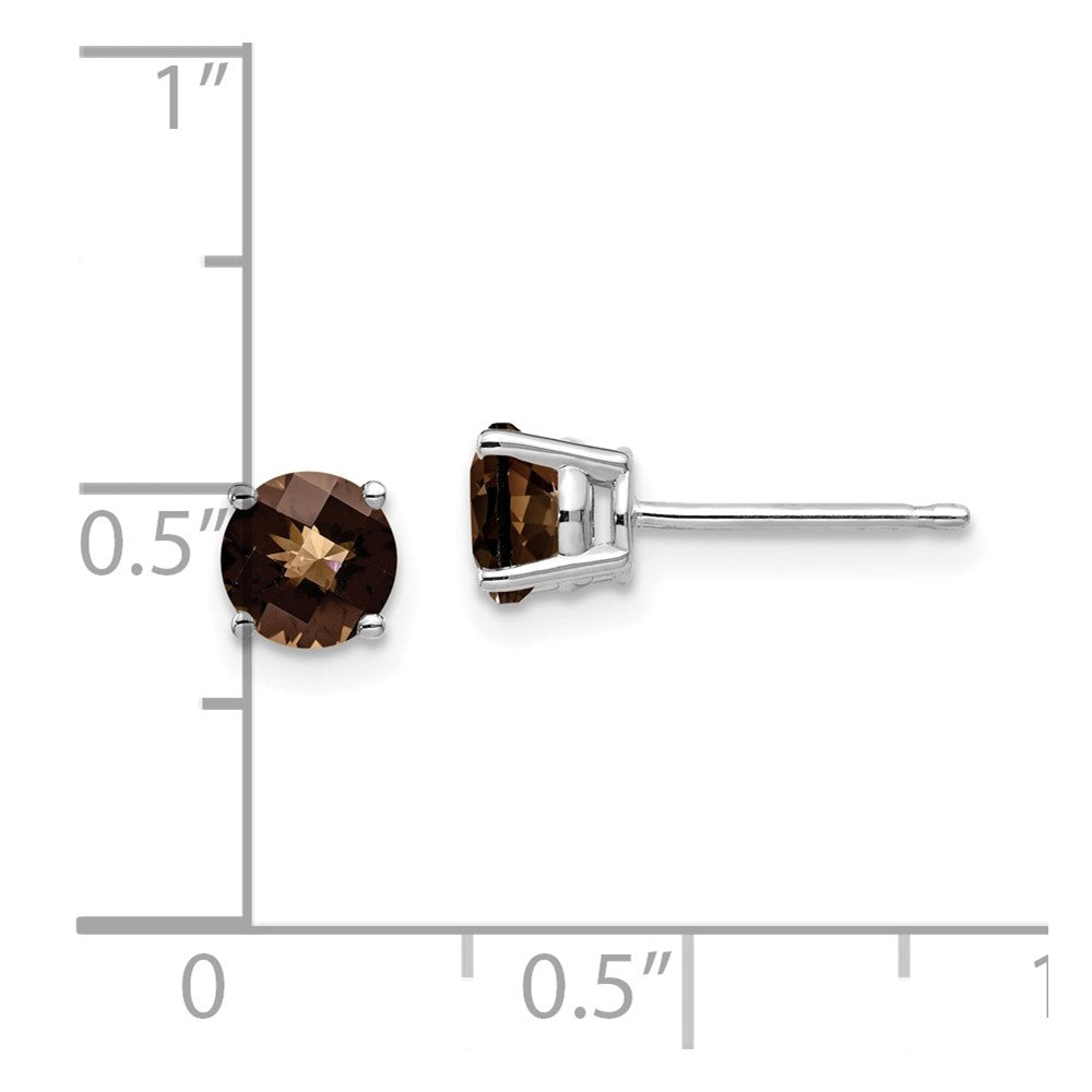 14K Weißgold Ohrringe mit 5 mm rundem Schachbrettschliff-Rauchquarz in Gelbgold