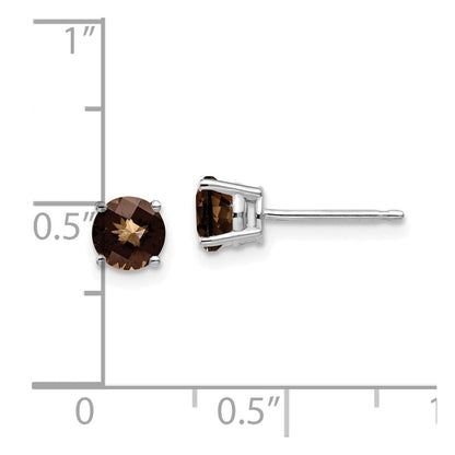 14K Weißgold Ohrringe mit 5 mm rundem Schachbrettschliff-Rauchquarz in Gelbgold