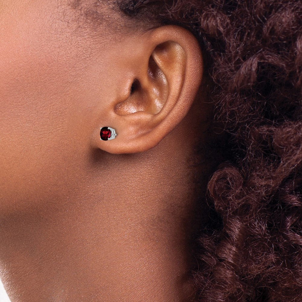 14K Weißgold Ohrringe mit Granat, 5 mm