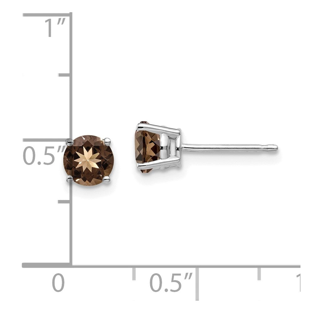 14K Weißgold Ohrringe mit 5 mm rundem rauchgelben Goldquarz