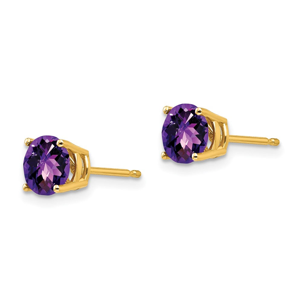 14K Gelbgold Ohrringe mit 6-mm-Amethyst im Schachbrettschliff